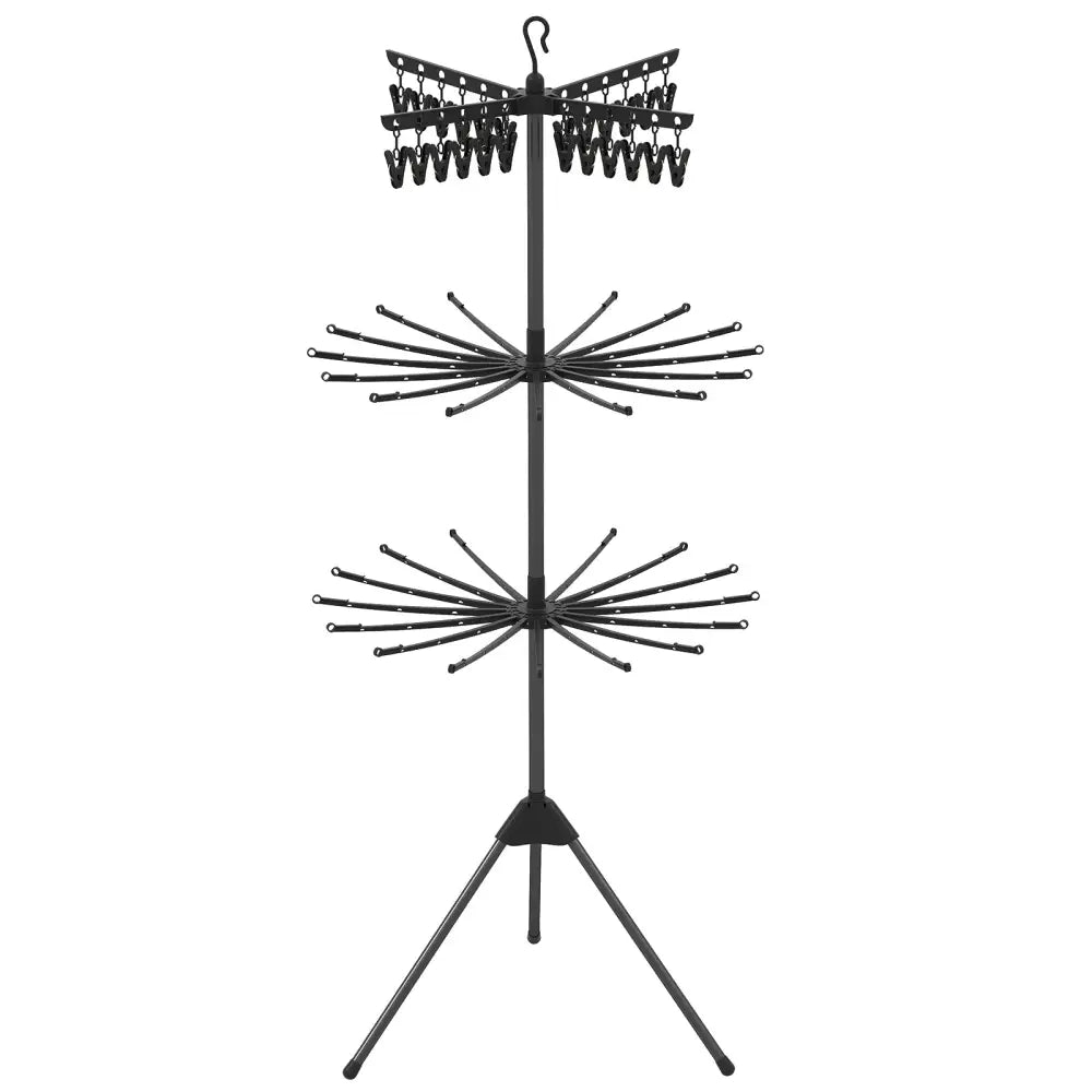 3-Tier Tripod Freestanding Folding Clothes Drying Rack with 24 Clips-Black - Black - Drying Racks