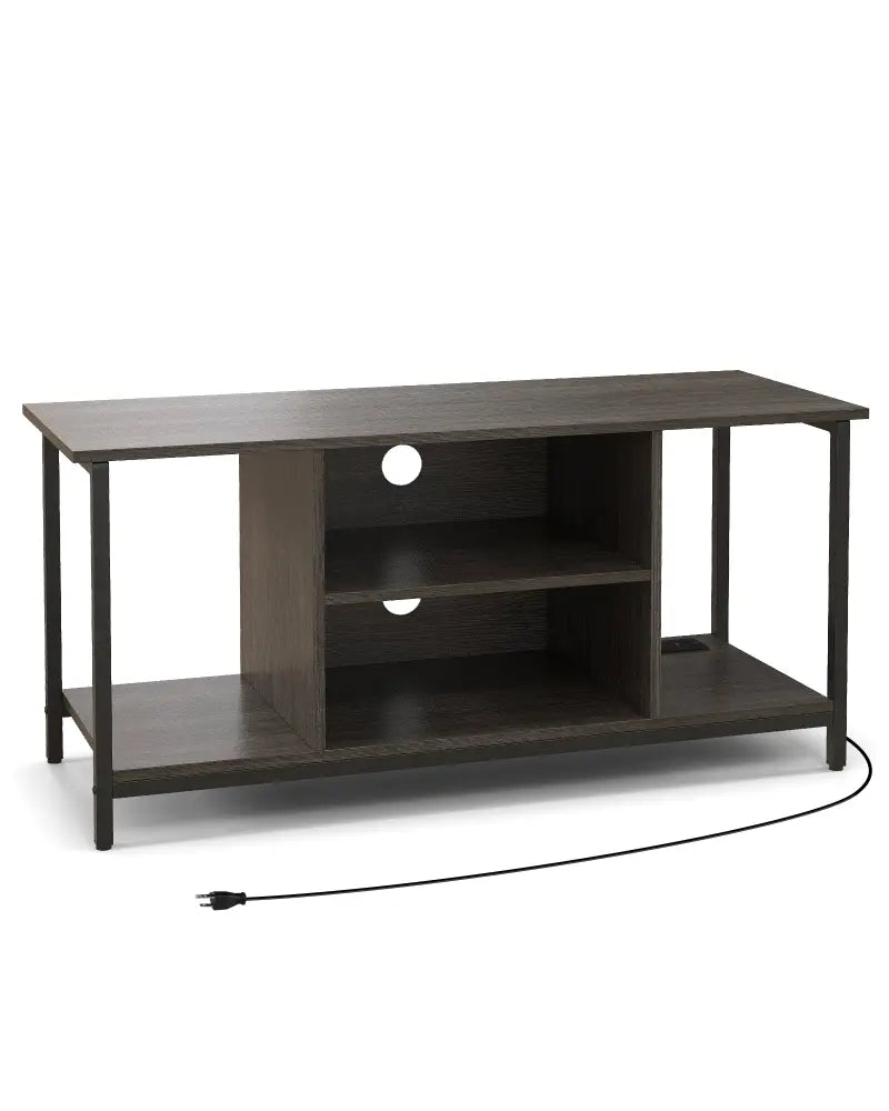3-Tier TV Stand with Power Outlet USB and Adjustable Shelf-Gray - Gray - Entertainment Centers & TV Stands