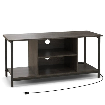3-Tier TV Stand with Power Outlet USB and Adjustable Shelf-Gray Costway