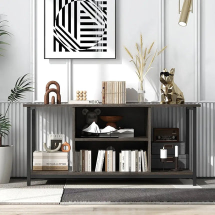 3-Tier TV Stand with Power Outlet USB and Adjustable Shelf-Gray Costway