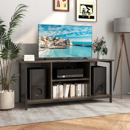3-Tier TV Stand with Power Outlet USB and Adjustable Shelf-Gray Costway
