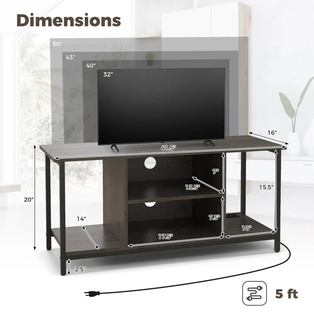 3-Tier TV Stand with Power Outlet USB and Adjustable Shelf-Gray - Gray - Entertainment Centers & TV Stands