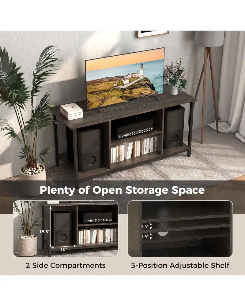 3-Tier TV Stand with Power Outlet USB and Adjustable Shelf-Gray - Gray - Entertainment Centers & TV Stands