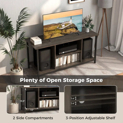 3-Tier TV Stand with Power Outlet USB and Adjustable Shelf-Gray Costway