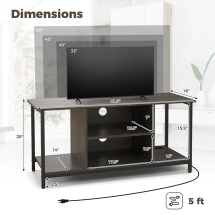 3-Tier TV Stand with Power Outlet USB and Adjustable Shelf-Gray Costway