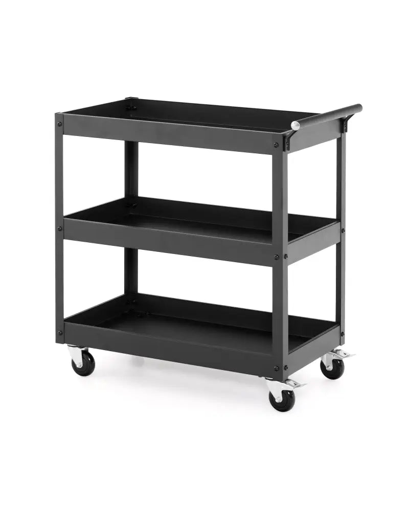 3-Tier Utility Cart Rolling Metal Cart with Handle and Universal Wheels-Black - Black - Kitchen Islands & Carts
