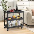 3-Tier Utility Cart Rolling Metal Cart with Handle and Universal Wheels-Black - Black - Kitchen Islands & Carts