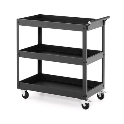 3-Tier Utility Cart Rolling Metal Cart with Handle and Universal Wheels-Black - Black - Kitchen Islands & Carts