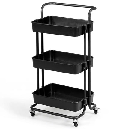 3-Tier Utility Cart Storage Rolling Cart with Casters-Black Costway