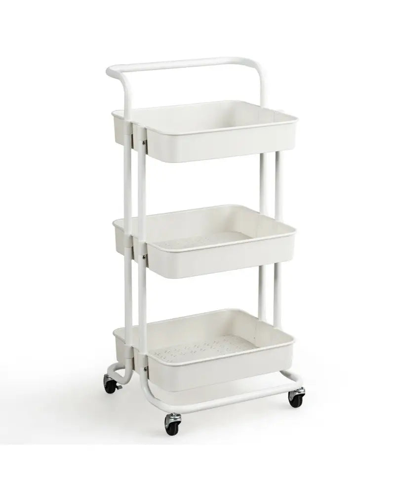 3-Tier Utility Cart Storage Rolling Cart with Casters-White - White - Kitchen Islands & Carts