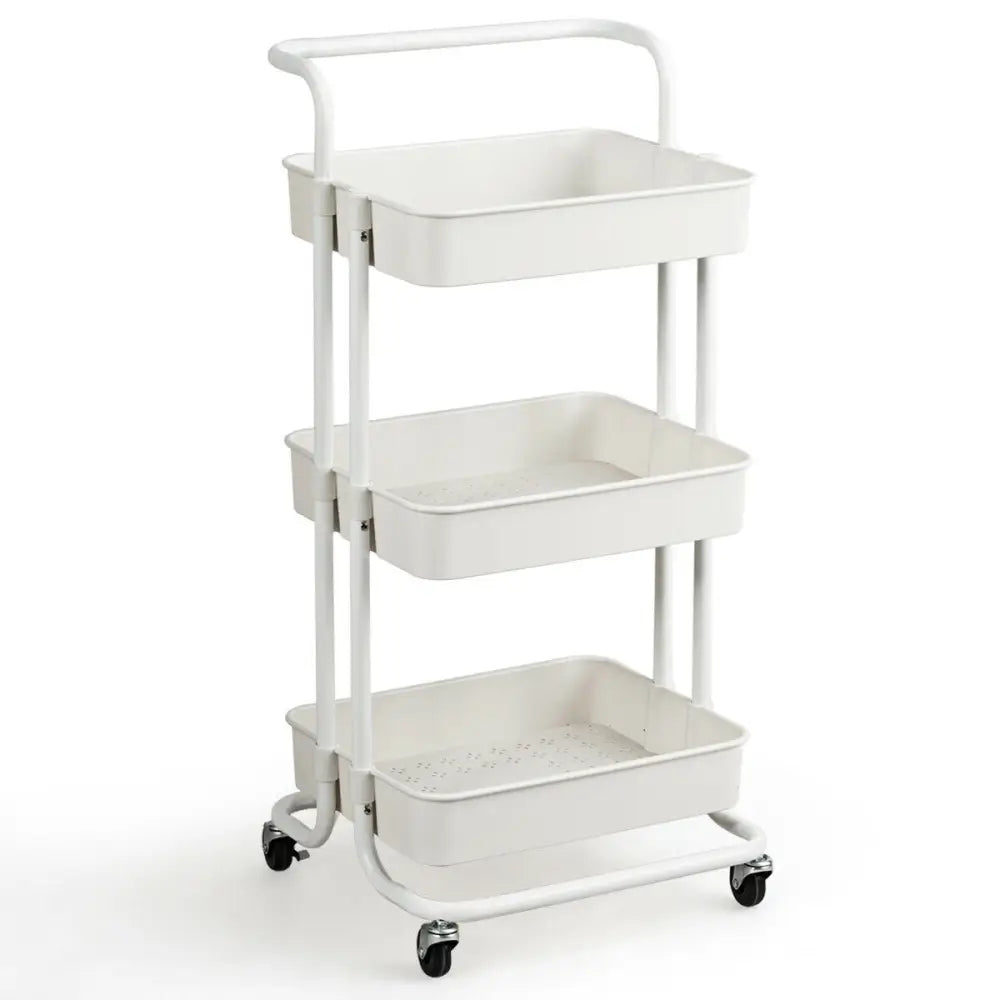 3-Tier Utility Cart Storage Rolling Cart with Casters-White - White - Kitchen Islands & Carts