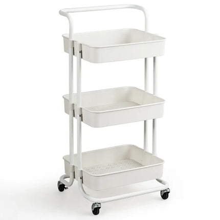 3-Tier Utility Cart Storage Rolling Cart with Casters-White Costway