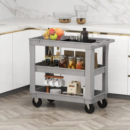 3-Tier Utility Cart with 550 LBS Max Load and Adjustable Middle Shelf-Gray - Gray - Garages