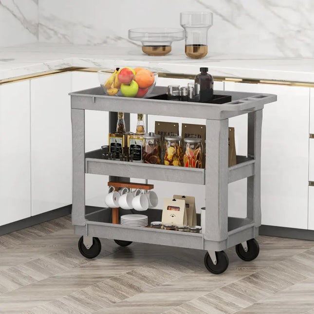 3-Tier Utility Cart with 550 LBS Max Load and Adjustable Middle Shelf-Gray - Gray - Garages