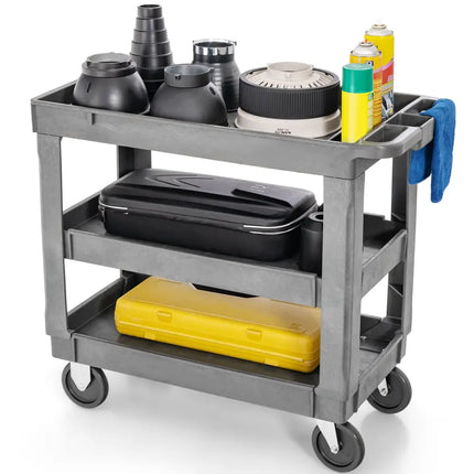 3-Tier Utility Cart with 550 LBS Max Load and Adjustable Middle Shelf-Gray - Gray - Garages