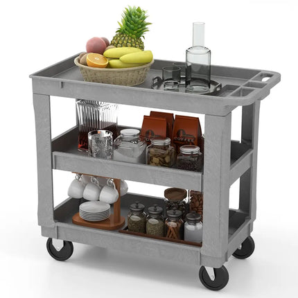 3-Tier Utility Cart with 550 LBS Max Load and Adjustable Middle Shelf-Gray - Gray - Garages