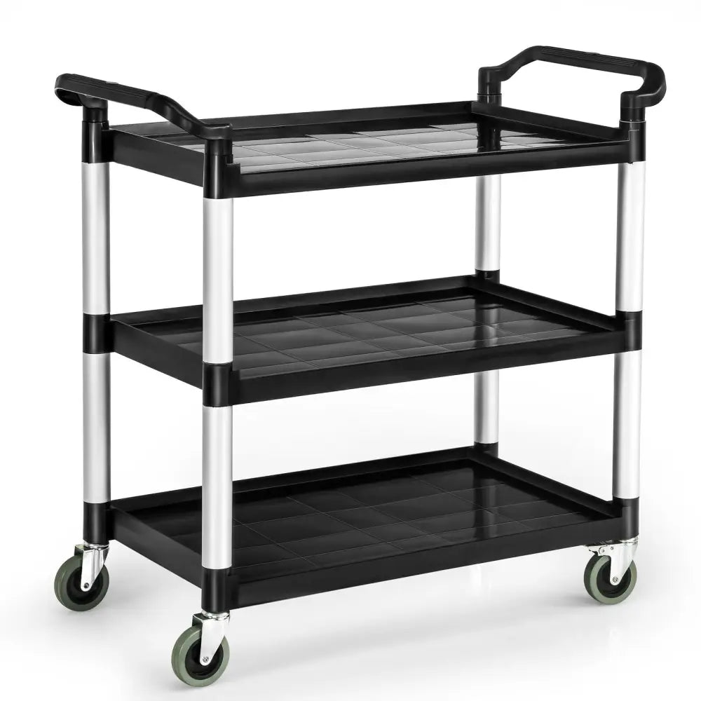3-Tier Utility Service Cart with Lockable Wheels and Double Handles - Black - Garages