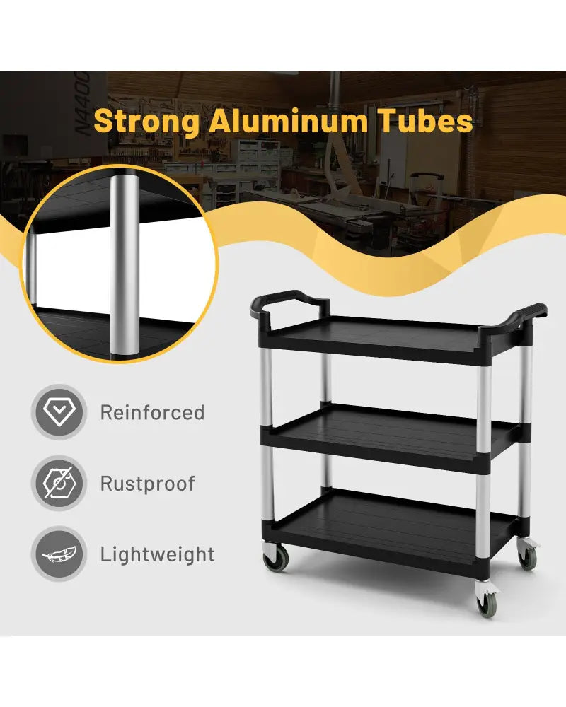 3-Tier Utility Service Cart with Lockable Wheels and Double Handles - Black - Garages
