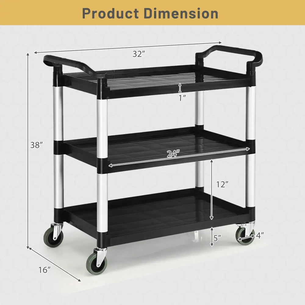 3-Tier Utility Service Cart with Lockable Wheels and Double Handles - Black - Garages