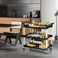 3-Tier Utility Service Cart with Lockable Wheels and Double Handles - Black - Garages