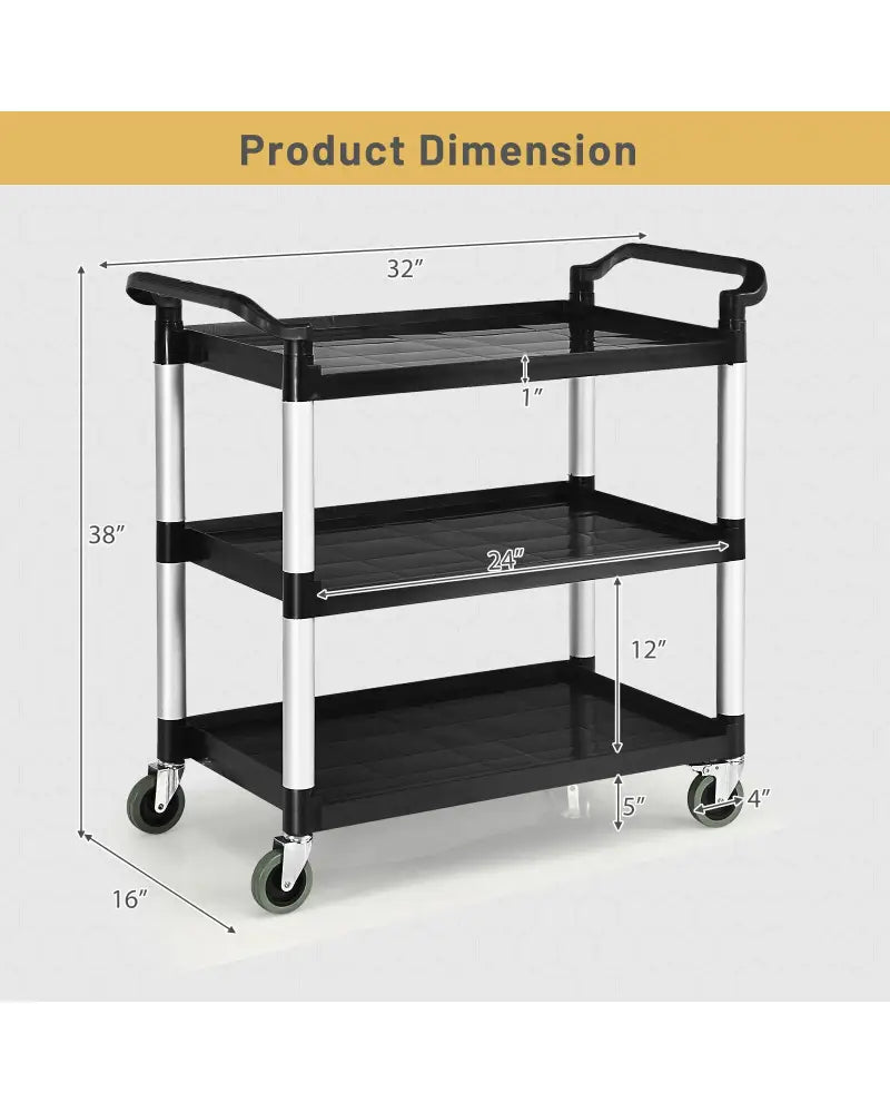 3-Tier Utility Service Cart with Lockable Wheels and Double Handles - Black - Garages