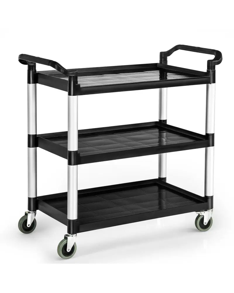 3-Tier Utility Service Cart with Lockable Wheels and Double Handles - Black - Garages