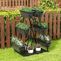 3-Tier Vertical Raised Garden Bed with 4 Wheels and 6 Container Boxes-Black - Black - Raised Garden Beds