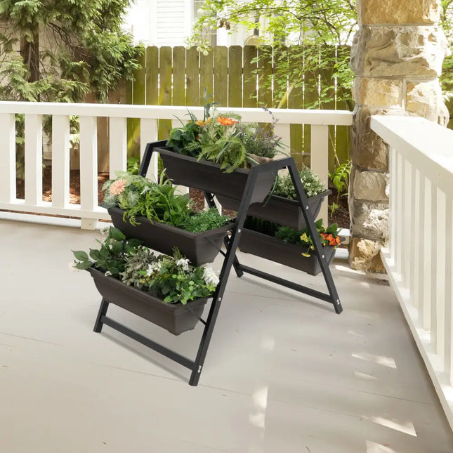3-Tier Vertical Raised Garden Bed with 5 Plant Boxes - Brown - Raised Garden Beds