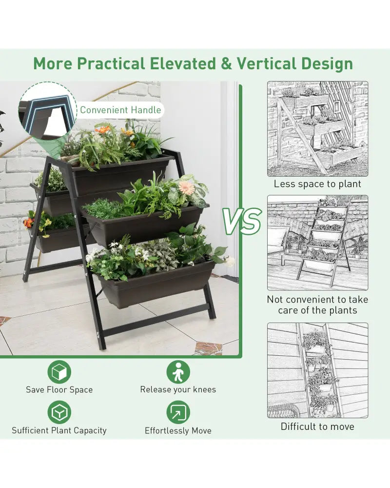 3-Tier Vertical Raised Garden Bed with 5 Plant Boxes - Brown - Raised Garden Beds