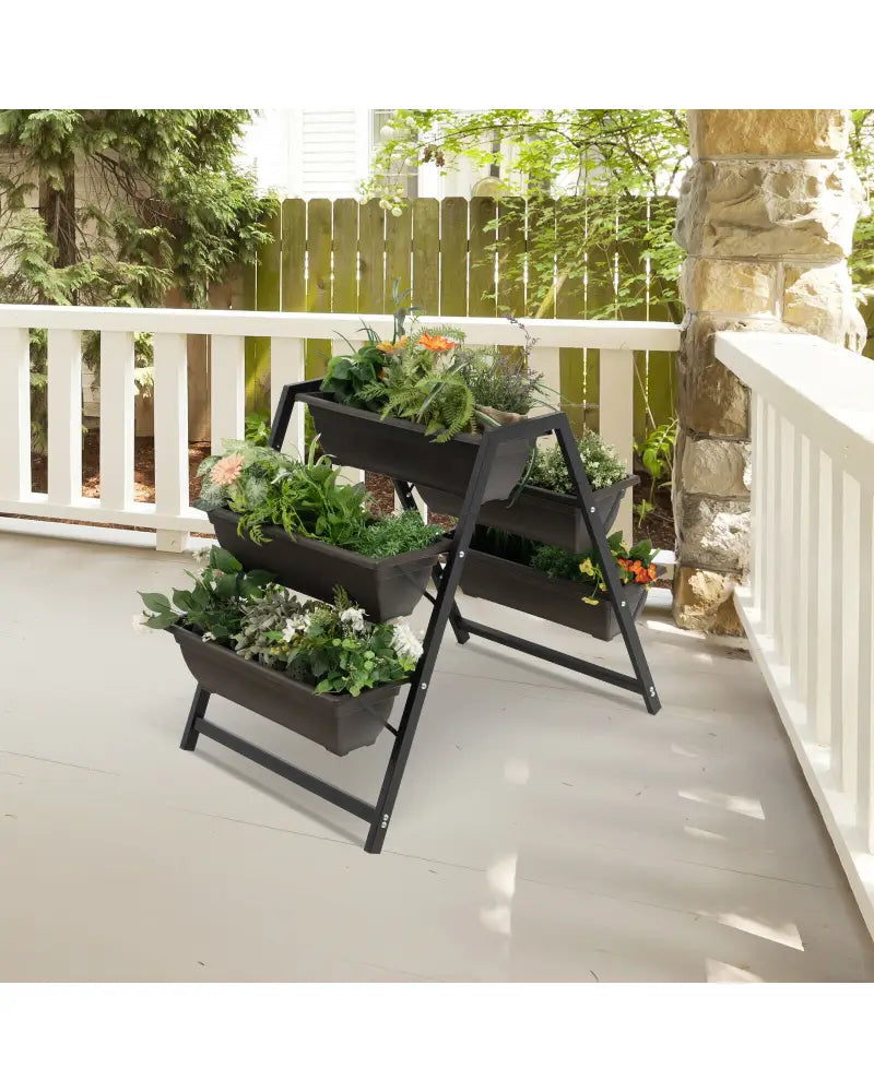 3-Tier Vertical Raised Garden Bed with 5 Plant Boxes - Brown - Raised Garden Beds