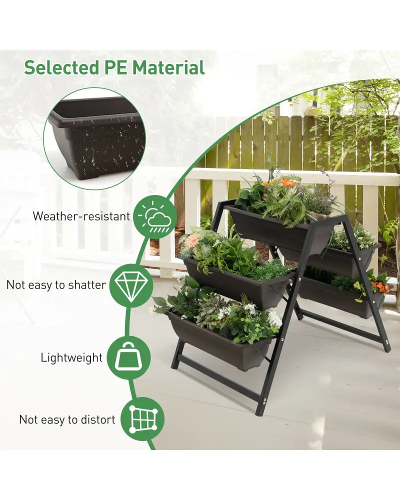 3-Tier Vertical Raised Garden Bed with 5 Plant Boxes - Brown - Raised Garden Beds