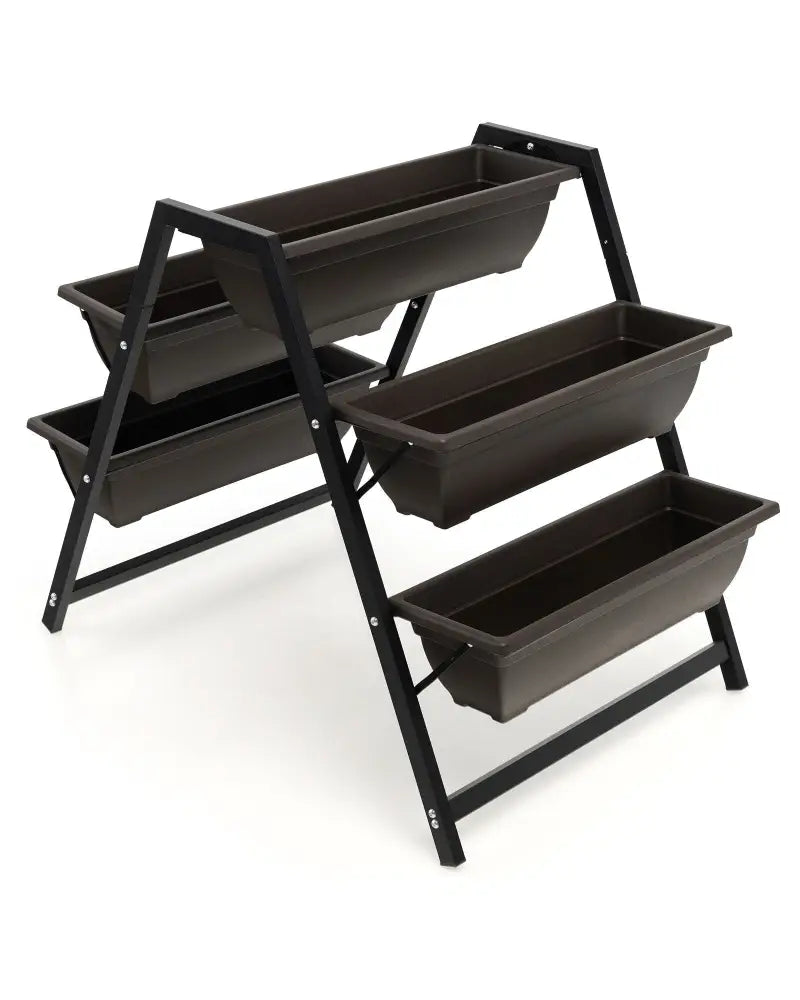 3-Tier Vertical Raised Garden Bed with 5 Plant Boxes - Brown - Raised Garden Beds