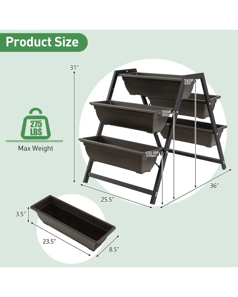 3-Tier Vertical Raised Garden Bed with 5 Plant Boxes - Brown - Raised Garden Beds