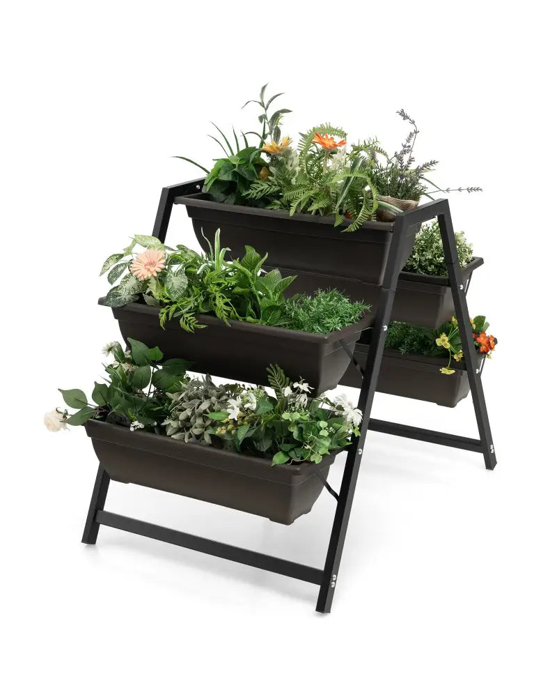 3-Tier Vertical Raised Garden Bed with 5 Plant Boxes - Brown - Raised Garden Beds
