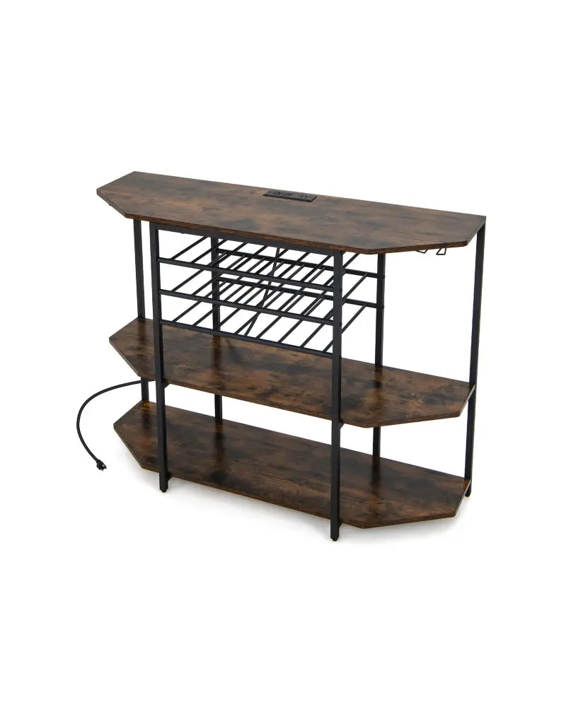 3-Tier Wine Bar Cabinet with Storage Shelves-Brown - Brown - Wine Racks