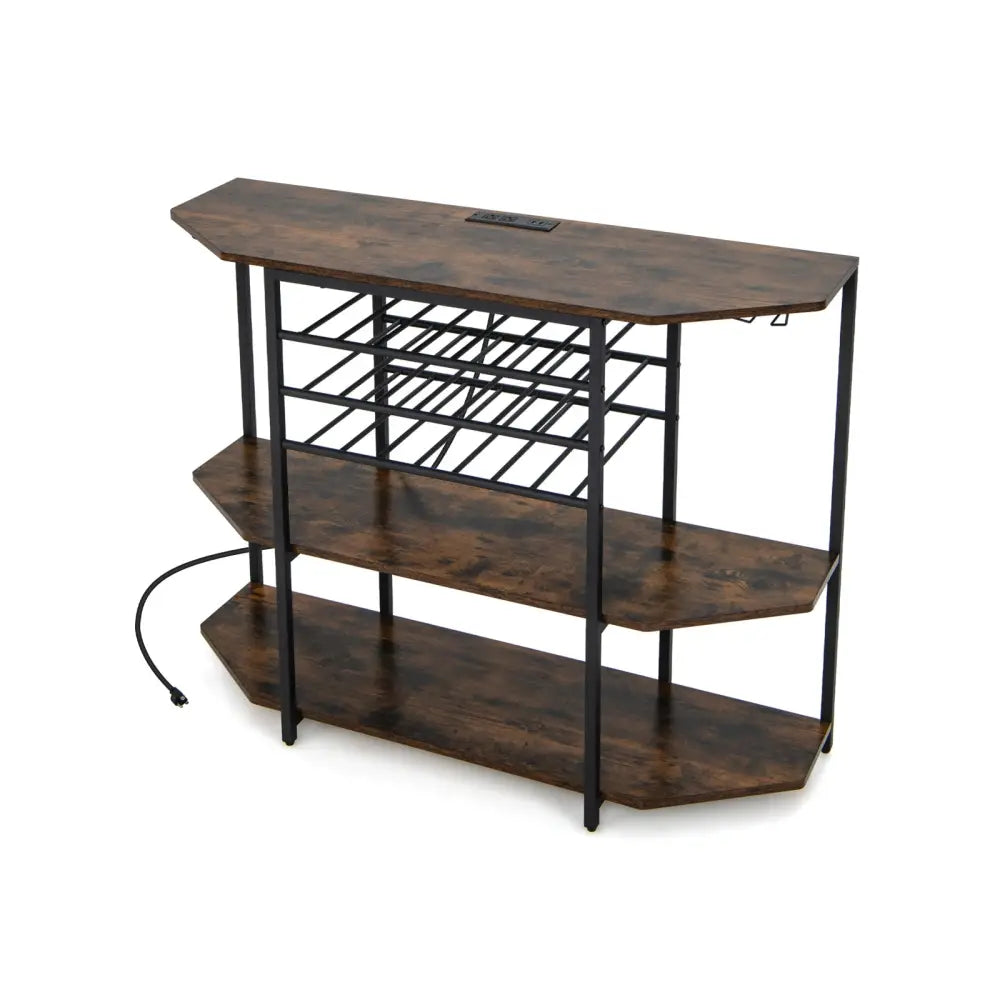 3-Tier Wine Bar Cabinet with Storage Shelves-Brown - Brown - Wine Racks