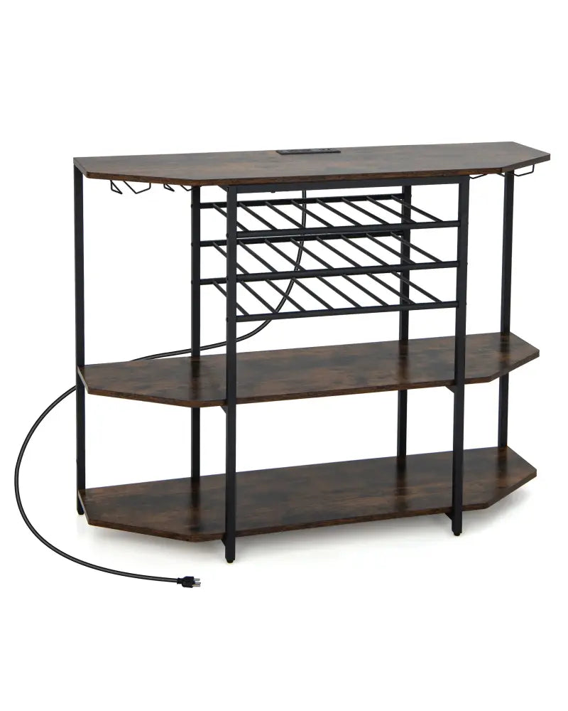 3-Tier Wine Bar Cabinet with Storage Shelves-Brown - Brown - Wine Racks