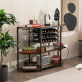 3-Tier Wine Bar Cabinet with Storage Shelves-Brown - Brown - Wine Racks
