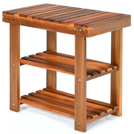 3-Tier Wood Shoe Bench Boots Organizer - Natural - Shoe Racks & Storage Benches