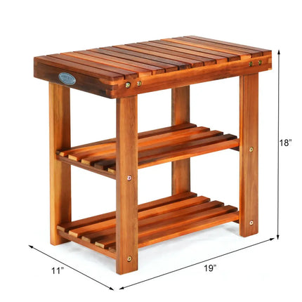 3-Tier Wood Shoe Bench Boots Organizer - Natural - Shoe Racks & Storage Benches