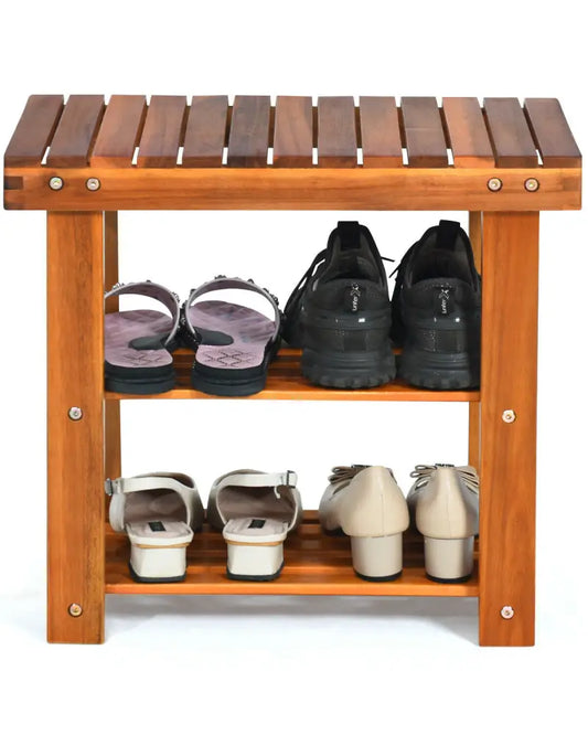 3-Tier Wood Shoe Bench Boots Organizer - Natural - Shoe Racks & Storage Benches