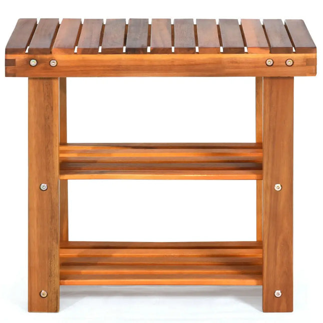 3-Tier Wood Shoe Bench Boots Organizer - Natural - Shoe Racks & Storage Benches