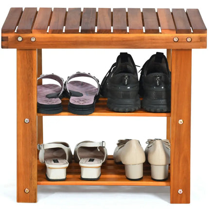 3-Tier Wood Shoe Bench Boots Organizer - Natural - Shoe Racks & Storage Benches