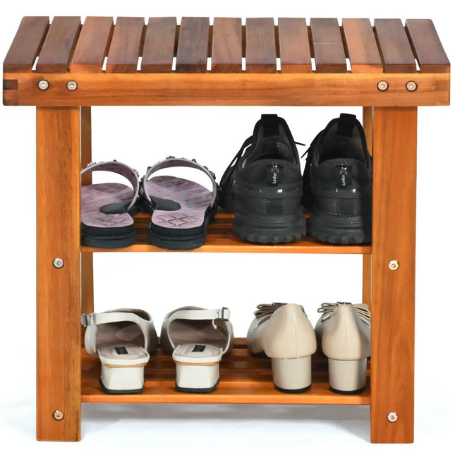 3-Tier Wood Shoe Bench Boots Organizer - Natural - Shoe Racks & Storage Benches