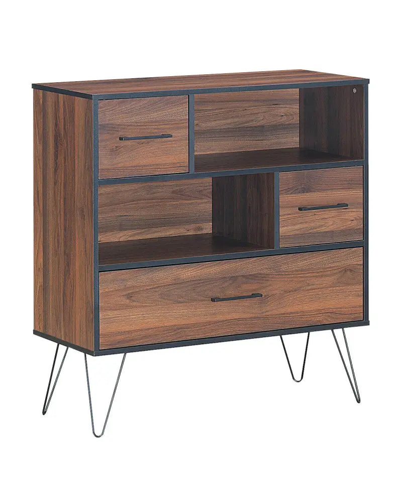 3-Tier Wood Storage Cabinet with Drawers and 4 Metal Legs - Walnut - Cabinets & Chests