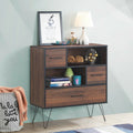 3-Tier Wood Storage Cabinet with Drawers and 4 Metal Legs - Walnut - Cabinets & Chests