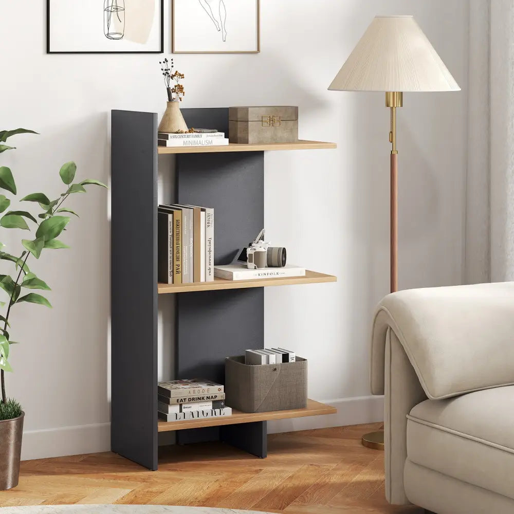 3 Tier Wooden Bookshelf with Anti-Tipping Kit-Oak - Oak - Bookcases