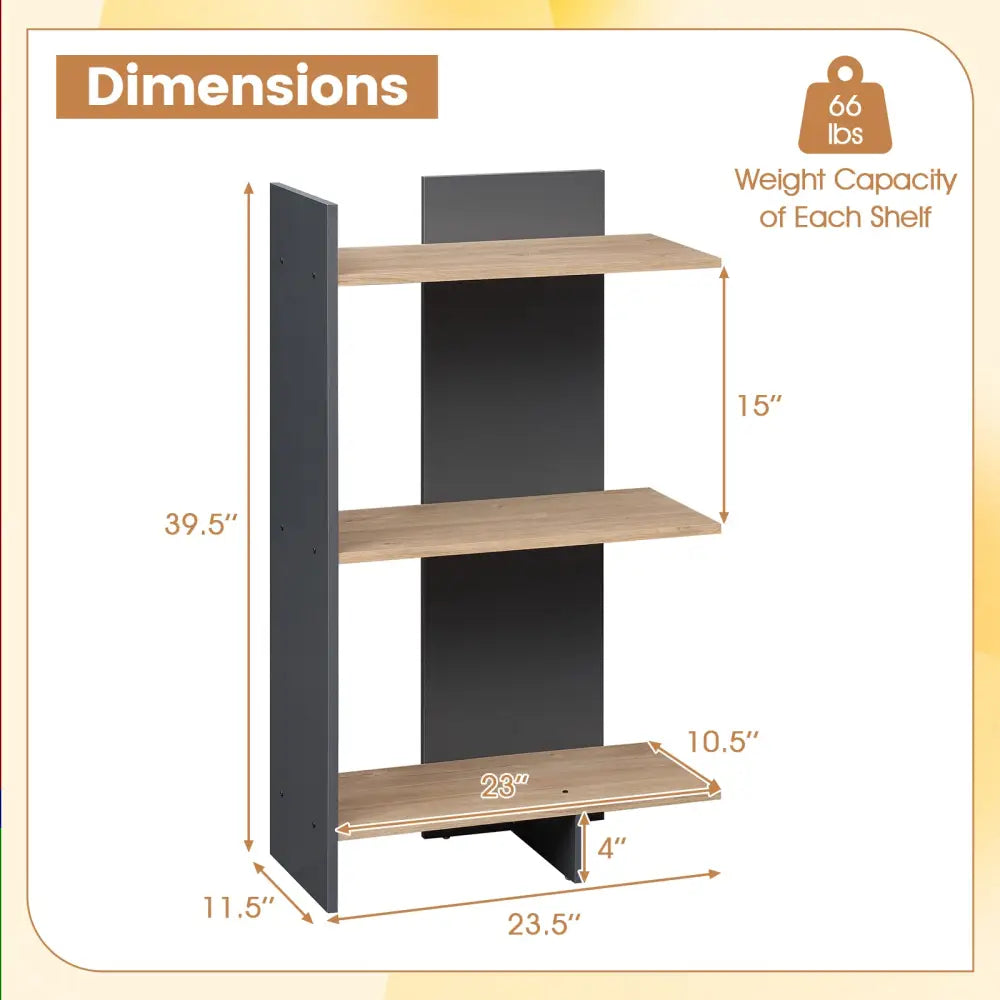 3 Tier Wooden Bookshelf with Anti-Tipping Kit-Oak - Oak - Bookcases