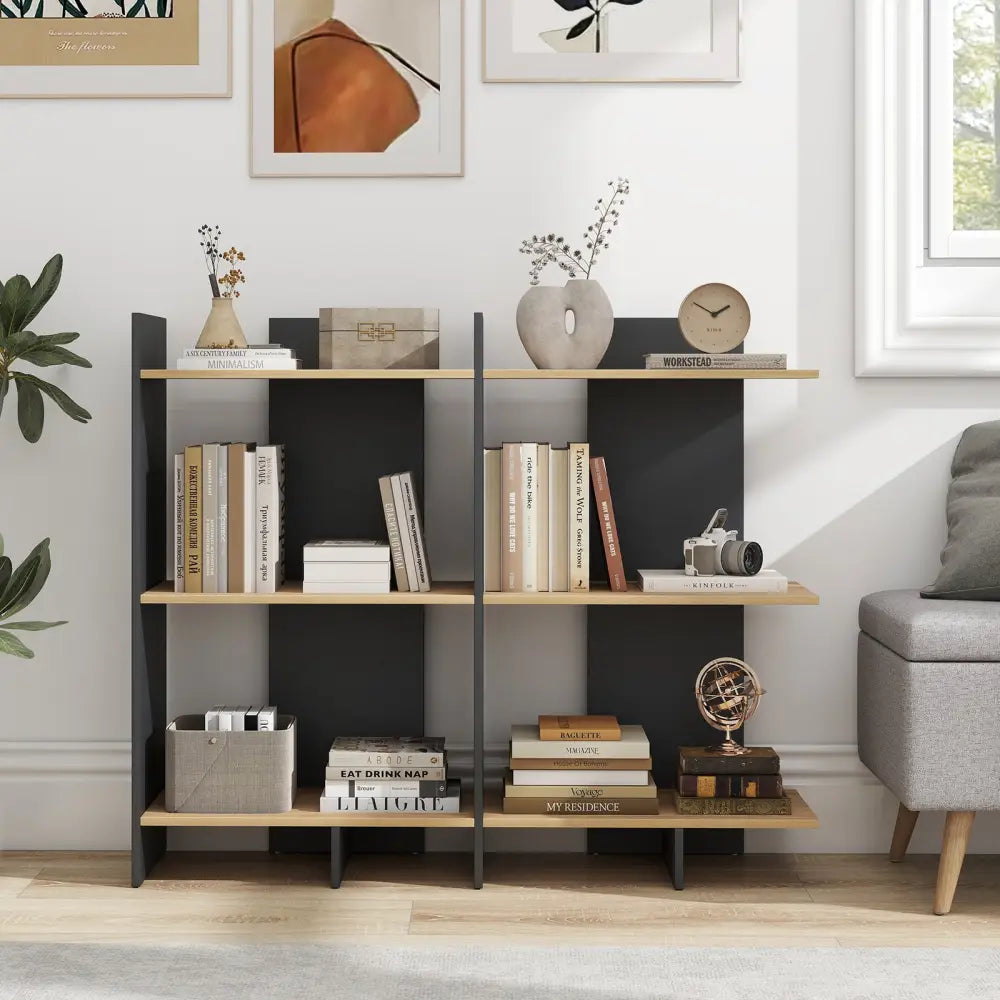 3 Tier Wooden Bookshelf with Anti-Tipping Kit-Oak - Oak - Bookcases