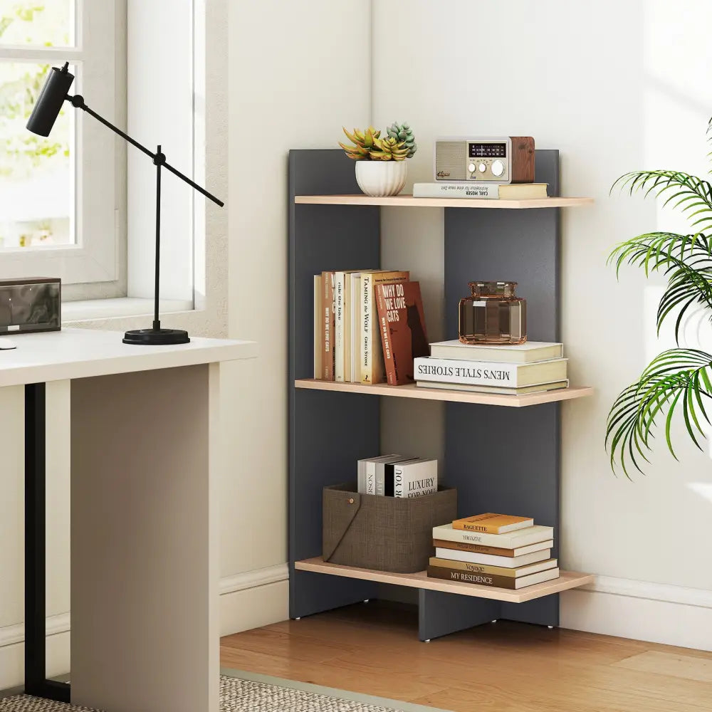 3 Tier Wooden Bookshelf with Anti-Tipping Kit-Oak - Oak - Bookcases
